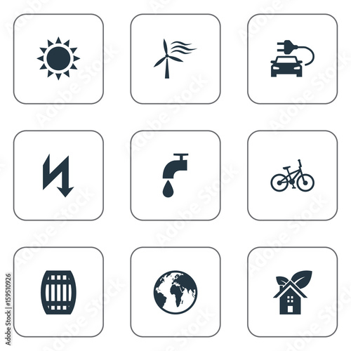 Vector Illustration Set Of Simple Green Icons Elements Cask
