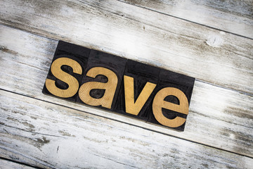 Canvas Print - Save Letterpress Word on Wooden Background