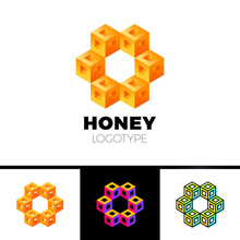 Hexagon 3D Cube Or Hexagon Frame Honeycomb Letter Logo Honey Kaleidoscope