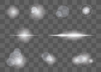 lights glare effect, flare and explosion flash effect. vector isolated on transparent background.