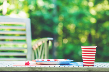 Wall Mural - Fourth of July party table setting outside