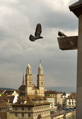 Sticker - Zurich cityscape with Great Minster church (Grossmunster) in Switzerland