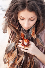 attractive young sensetive woman on beach