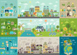 Green city Infographic set with charts and other elements.