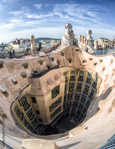 Photo  Rooftop of Case Mila - house designed by Antoni Gaudi in Barcelona, Spain