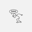 Cartoon icon of sketch little stick man making shh sign