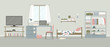 © miyukka - Vector interior of the room with bed, workplace, wardrobe