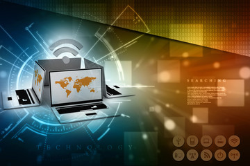 Poster - 3d rendering Laptop with wifi
