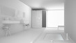 © ArchiVIZ - Total white project of minimalist bathroom with bath tub and panoramic window, classic interior design