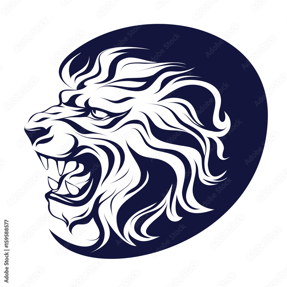 Isolated tattoo, vector illustration, profile silhouette head of a roaring  lion Stock Vector | Adobe Stock, image size:1000x1000