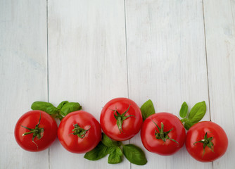 red, fresh  tomatoes on the white background