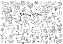 Doodle Set With Royal Prince And Princess Accessories And Concept, Children's Drawings