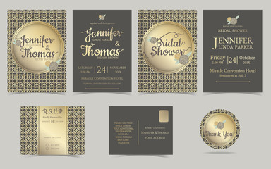 Set of Wedding invitation Card for Muslim Wedding.Brown and Gold Concept.Vector/Illustration