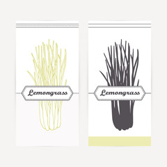 Wall Mural - Hand drawn lemongrass in outline and silhouette style. Spicy herbs