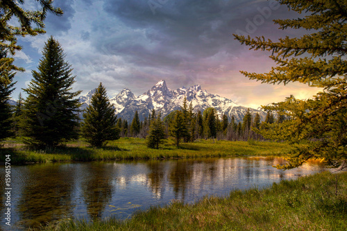 Fotomural Beautiful sunset at the Grand Tetons