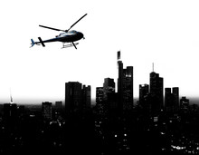 Helicopter And City Skyline Silhouette In Abstract High Contrast Image