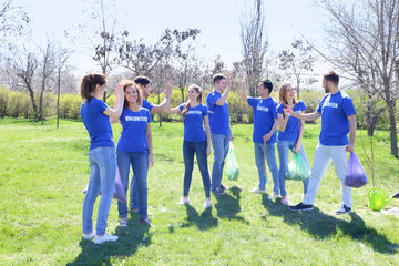 Canvas Print - Group of volunteers in park on sunny day