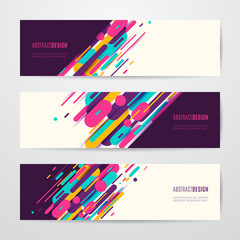 Fototapete - Vector illustration of horizontal geometry round, diagonal and line banner set
