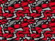 © innakos - Pattern texture repeating seamless. Red and gray spots on a black background. Vector background. Repeat.