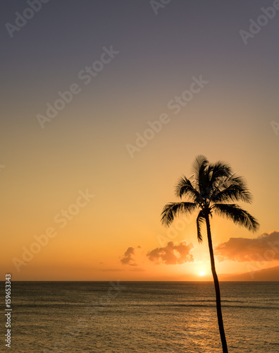 Vertical stock photo of a sunset over the ocean in Maui