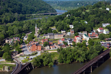 Aerial View Of The Town Of Harpers Ferry, West Virginia, Which Includes Harpers Ferry National Historical Park, Located Between The Potomac River And The Shenandoah River.