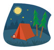 Camping Icon - Clip art of a camping tent and a lantern under the night sky. Eps10