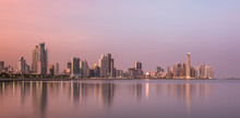     Panama City, City Center Skyline And Bay Of Panama, Panama, Central America. 

