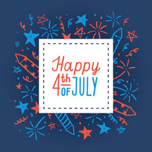 Happy Fourth Of July. Card Template. Vector Hand Drawn Illustration
