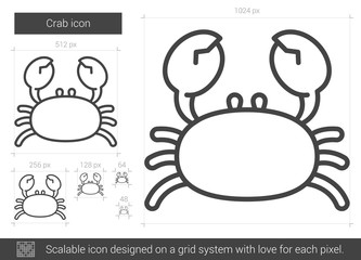 Sticker - Crab vector line icon isolated on white background. Crab line icon for infographic, website or app. Scalable icon designed on a grid system.