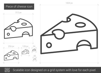 Canvas Print - Piece of cheese vector line icon isolated on white background. Piece of cheese line icon for infographic, website or app. Scalable icon designed on a grid system.