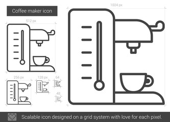 Sticker - Coffee maker vector line icon isolated on white background. Coffee maker line icon for infographic, website or app. Scalable icon designed on a grid system.