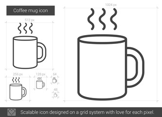 Canvas Print - Coffee mug vector line icon isolated on white background. Coffee mug line icon for infographic, website or app. Scalable icon designed on a grid system.