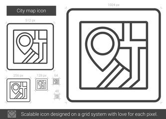 Wall Mural - City map vector line icon isolated on white background. City map line icon for infographic, website or app. Scalable icon designed on a grid system.