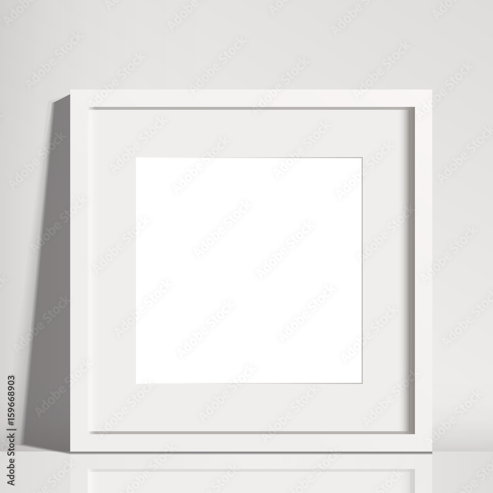 Photo Art Print Realistic White Square Matted Picture Frame Mockup