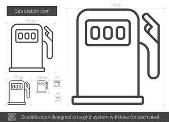 Sticker - Gas station vector line icon isolated on white background. Gas station line icon for infographic, website or app. Scalable icon designed on a grid system.