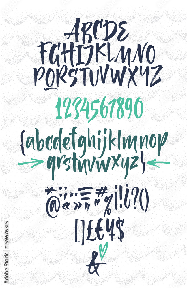 Long Script Font Upper Handwritten script font. Brush font. Uppercase, lowercase, numbers ...