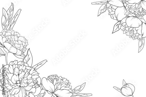Peony Rose Garden Flowers Black And White Detailed Outline Drawing Corner Border Frame Decoration Element Template Horizontal Landscape Layout Vector Design Illustration Buy This Stock Vector And Explore Similar Vectors At,Small Nail Salon Design Ideas