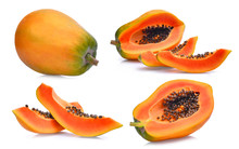 Set Of Fresh Ripe Papaya Isolated On White Background