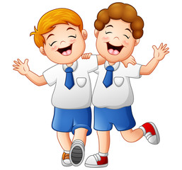 Poster - Smiling two kids in a uniform school