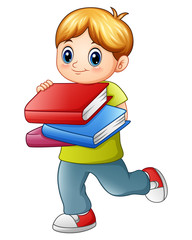 Poster - Cute boy holding book isolated on white backgroud