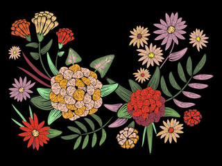 embroidery traditional folk neckline pattern with tropical flowers. vector exotic floral design for 
