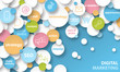 © Web Buttons Inc - DIGITAL MARKETING key terms and icons banner