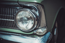 Headlights And Body Of An Old Classic Car At An Exhibition Of Vintage Cars