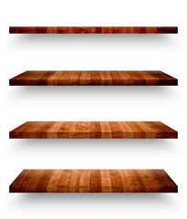 Wall Mural - Wooden shelf template set isolated on white background with clipping path
