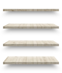 Wall Mural - Wooden shelf template set isolated on white background with clipping path