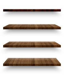 Wall Mural - Wooden shelf template set isolated on white background with clipping path