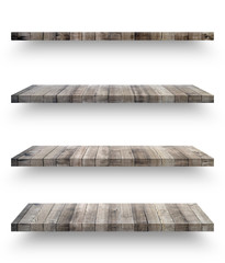 Wall Mural - Wooden shelf template set isolated on white background with clipping path