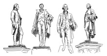 Hand Drawn Sketch Set Of Alexander Hamilton Statue In Vector Illustration.