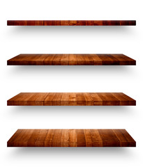 Wall Mural - Wooden shelf template set isolated on white background with clipping path