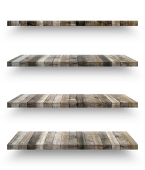 Wall Mural - Wooden shelf template set isolated on white background with clipping path